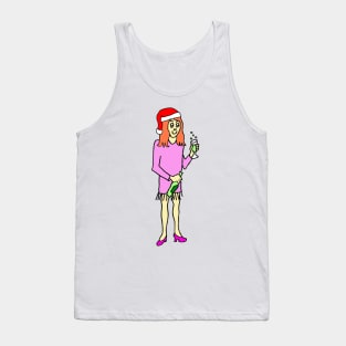 Santa Hat Woman Celebrating Christmas Tank Top